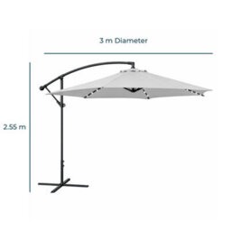 Jack Stonehouse Jsh 3M Hanging Banana Cantilever Parasol With Led Lights - Grey - thumbnail 3