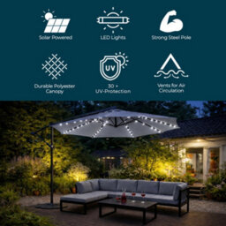 Jack Stonehouse Jsh 3M Hanging Banana Cantilever Parasol With Led Lights - Grey - thumbnail 2
