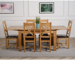 That's Furniture Richmond 140Cm - 220Cm Oak Extending Dining Table And 6 Chairs Dining Set With Berkeley Brown Leather Chairs - thumbnail 2