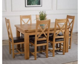 That's Furniture Richmond 140Cm - 220Cm Oak Extending Dining Table And 6 Chairs Dining Set With Berkeley Brown Leather Chairs - thumbnail 3