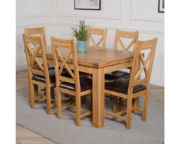 That's Furniture Richmond 140Cm - 220Cm Oak Extending Dining Table And 6 Chairs Dining Set With Berkeley Brown Leather Chairs - thumbnail 1