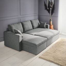 Sweeek. 3-Seater Reversible Corner Sofa Bed With Storage Convertible Smile Light Grey 213.5X136.5X83 Cm - thumbnail 2