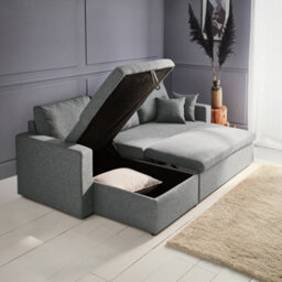 Sweeek. 3-Seater Reversible Corner Sofa Bed With Storage Convertible Smile Light Grey 213.5X136.5X83 Cm - thumbnail 4
