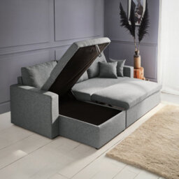 Sweeek. 3-Seater Reversible Corner Sofa Bed With Storage Convertible Smile Light Grey 213.5X136.5X83 Cm - thumbnail 3