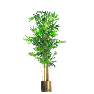 Leaf Artificial Bamboo Tree Plant Gold Planter 120Cm Real Bamboo Canes - image 1