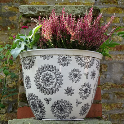 Anglo Eastern Trading Co 40Cm Chengdu Half Recycled White Black Glazed Planter Pot