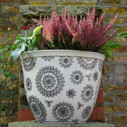 Anglo Eastern Trading Co 40Cm Chengdu Half Recycled White Black Glazed Planter Pot