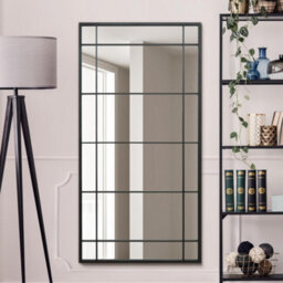 Mirroroutlet The Tabula Black Metal Framed Window Wall Or Leaner Mirror 160Cm X 80Cm