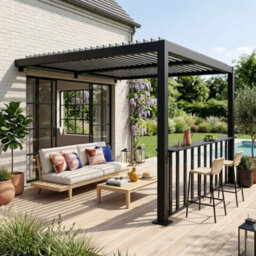 Sweeek - Lean To Pergola With Louvered Roof Aluminium 3 X 3M Palace + Counter 3M Anthracite - thumbnail 3