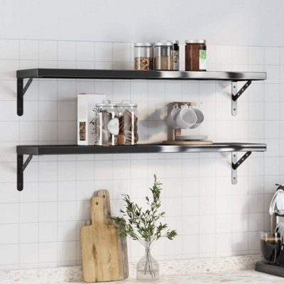 Berkfield Wall Shelves 2 Pcs 100X23.5X3 Cm Black Stainless Steel - image 1