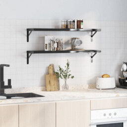 Berkfield Wall Shelves 2 Pcs 100X23.5X3 Cm Black Stainless Steel - thumbnail 3