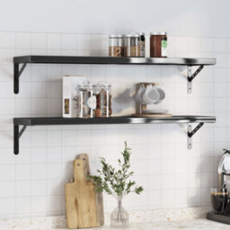Berkfield Wall Shelves 2 Pcs 100X23.5X3 Cm Black Stainless Steel - thumbnail 1