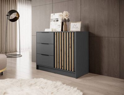 Arte Nelly Contemporary Graphite Sideboard 3 Drawers 1 Door 1 Shelf Lamela Decor (H)860mm (W)1050mm (D)450mm - image 1