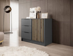 Arte Nelly Contemporary Graphite Sideboard 3 Drawers 1 Door 1 Shelf Lamela Decor (H)860mm (W)1050mm (D)450mm - thumbnail 1