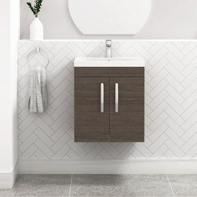 Royal Bathrooms Turin Grey Elm 500mm Wall Hung Vanity Unit 2 Door With Mid-Edge Basin Sink - image 1