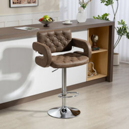 Homcom Adjustable Height Barstool Steel Pole Pu Leather, Coffee - thumbnail 1
