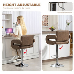 Homcom Adjustable Height Barstool Steel Pole Pu Leather, Coffee - thumbnail 4
