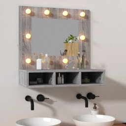 Berkfield Mirror Cabinet With Led Grey Sonoma 60X31.5X62 Cm - thumbnail 1