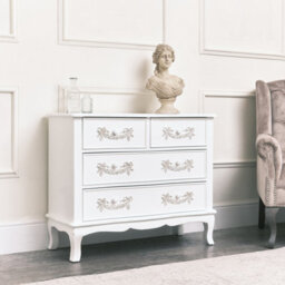 Melody Maison Antique White 4 Drawer Chest Of Drawers - Pays Blanc Range - thumbnail 1