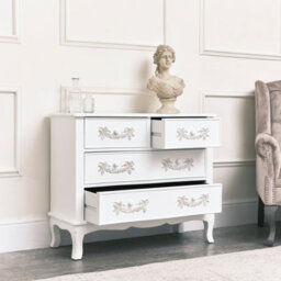 Melody Maison Antique White 4 Drawer Chest Of Drawers - Pays Blanc Range - thumbnail 6
