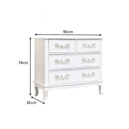 Melody Maison Antique White 4 Drawer Chest Of Drawers - Pays Blanc Range - thumbnail 9