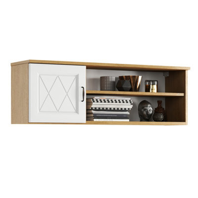 Heze Furniture Provenza 1 Door Shelf Wall Unit Rustic Style - Stone Oak / White Matt - image 1