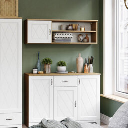 Heze Furniture Provenza 1 Door Shelf Wall Unit Rustic Style - Stone Oak / White Matt - thumbnail 4