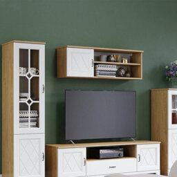 Heze Furniture Provenza 1 Door Shelf Wall Unit Rustic Style - Stone Oak / White Matt - thumbnail 2