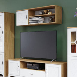 Heze Furniture Provenza 1 Door Shelf Wall Unit Rustic Style - Stone Oak / White Matt - thumbnail 3