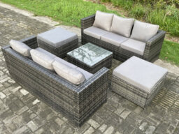 Fimous 8 Seater Rattan Garden Furniture Set Patio Outdoor Lounge Sofa Set With Square Coffee Table 2 Big Footstool - thumbnail 2