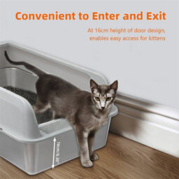 Bingopaw 60X40X27.7Cm Stainless Steel Litter Box With High Sided Lid Large For Big Cats With Scoop - thumbnail 3