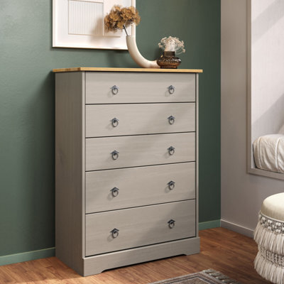 Core Products Corona Classic 5 Drawer Chest Of Drawers - Grey And Antique Wax Solid Wood Storage 104 X 75 X 36Cm - image 1
