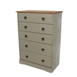 Core Products Corona Classic 5 Drawer Chest Of Drawers - Grey And Antique Wax Solid Wood Storage 104 X 75 X 36Cm - thumbnail 2