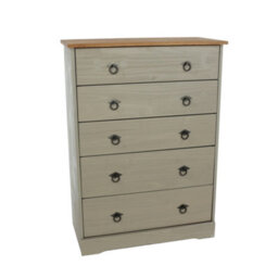 Core Products Corona Classic 5 Drawer Chest Of Drawers - Grey And Antique Wax Solid Wood Storage 104 X 75 X 36Cm - thumbnail 5
