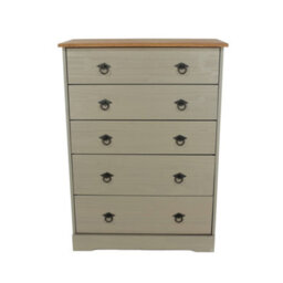 Core Products Corona Classic 5 Drawer Chest Of Drawers - Grey And Antique Wax Solid Wood Storage 104 X 75 X 36Cm - thumbnail 3