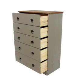 Core Products Corona Classic 5 Drawer Chest Of Drawers - Grey And Antique Wax Solid Wood Storage 104 X 75 X 36Cm - thumbnail 4