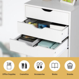 Gainoom 7-Drawer White Storage Cabinet Mobile File Organizer Wooden Vertical Filing Dresser Chest On Lockable Wheels - thumbnail 8