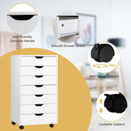 Gainoom 7-Drawer White Storage Cabinet Mobile File Organizer Wooden Vertical Filing Dresser Chest On Lockable Wheels - thumbnail 7