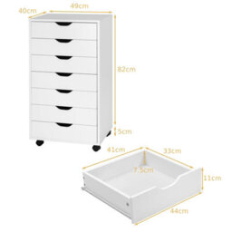Gainoom 7-Drawer White Storage Cabinet Mobile File Organizer Wooden Vertical Filing Dresser Chest On Lockable Wheels - thumbnail 2