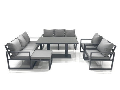 Fimous Garden Sofa Set Aluminium Furniture Rising Dining Tabe Set With 2 Chair Big Footstool Dark Grey - image 1