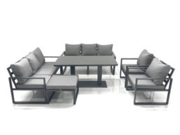 Fimous Garden Sofa Set Aluminium Furniture Rising Dining Tabe Set With 2 Chair Big Footstool Dark Grey - thumbnail 1