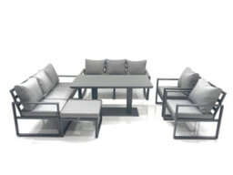 Fimous Garden Sofa Set Aluminium Furniture Rising Dining Tabe Set With 2 Chair Big Footstool Dark Grey - thumbnail 2