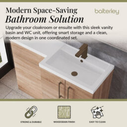 Balterley Right-Hand Bathroom Vanity And Wc Unit Combination With Basin - 1100mm - Woodgrain Light Oak With Brushed Bronze Handles - thumbnail 2