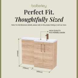 Balterley Right-Hand Bathroom Vanity And Wc Unit Combination With Basin - 1100mm - Woodgrain Light Oak With Brushed Bronze Handles - thumbnail 5