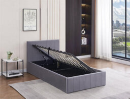 Not Available Ottoman Bed Gas Lift Storage Grey 3Ft Single With 1 Mattress Line Pattern Velvet Bedroom - thumbnail 6