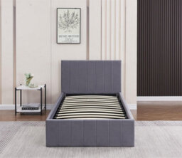 Not Available Ottoman Bed Gas Lift Storage Grey 3Ft Single With 1 Mattress Line Pattern Velvet Bedroom - thumbnail 4