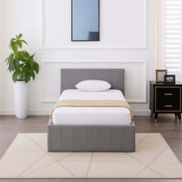 Not Available Ottoman Bed Gas Lift Storage Grey 3Ft Single With 1 Mattress Line Pattern Velvet Bedroom - thumbnail 2