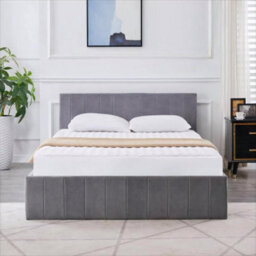 Not Available Ottoman Bed Gas Lift Storage Grey 3Ft Single With 1 Mattress Line Pattern Velvet Bedroom - thumbnail 1