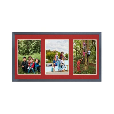 AK Frames 40X20Cm Dark Grey Sleek Multi Photo Frame With Crimson Mount - Holds 3 Apertures (3X) 6X4 Photos - image 1