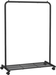 Songmics Clothes Rail On Wheels, Clothes Rack, Metal Clothing Rail For Bedroom, Hanging Rail, With Storage Shelf, Black - thumbnail 7